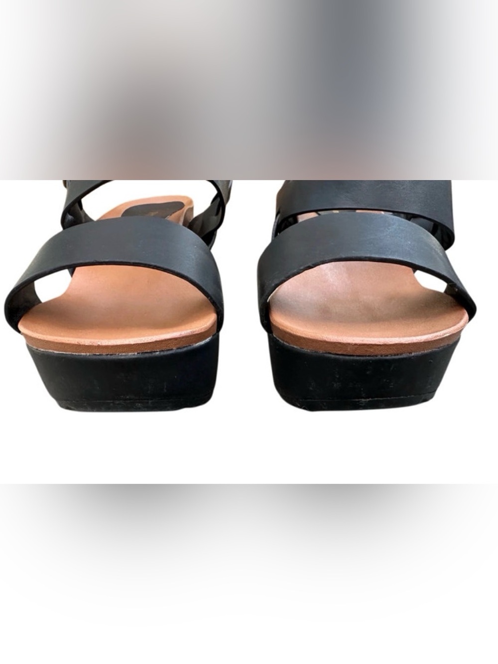 Bamboo Black Platform Wedge Sandals Size 7 EU 37 Ankle Strap Like New - Picture 5 of 7